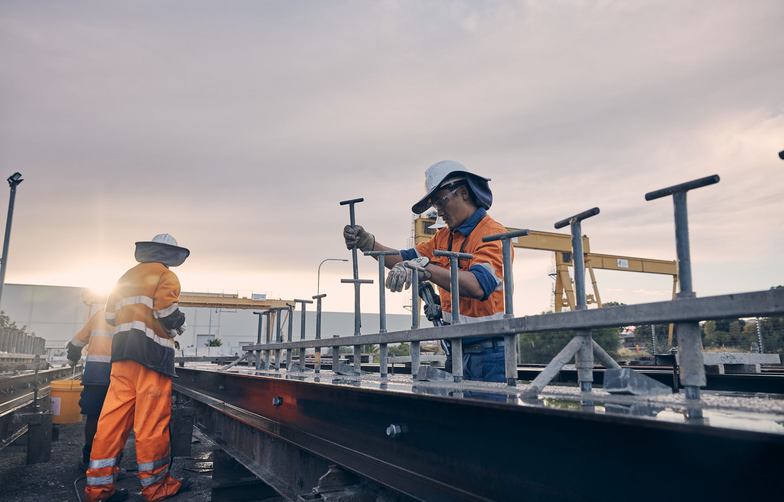 A general view of activities at the Stobie pole construction facility in Angle Park.